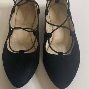 Cat & Jack Black Evita Lace Up Ballet Flats Size 3